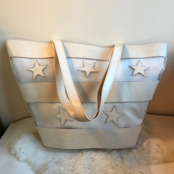 Escada Leather Stars & Stripes Tote Bag White - Picture 3 of 10
